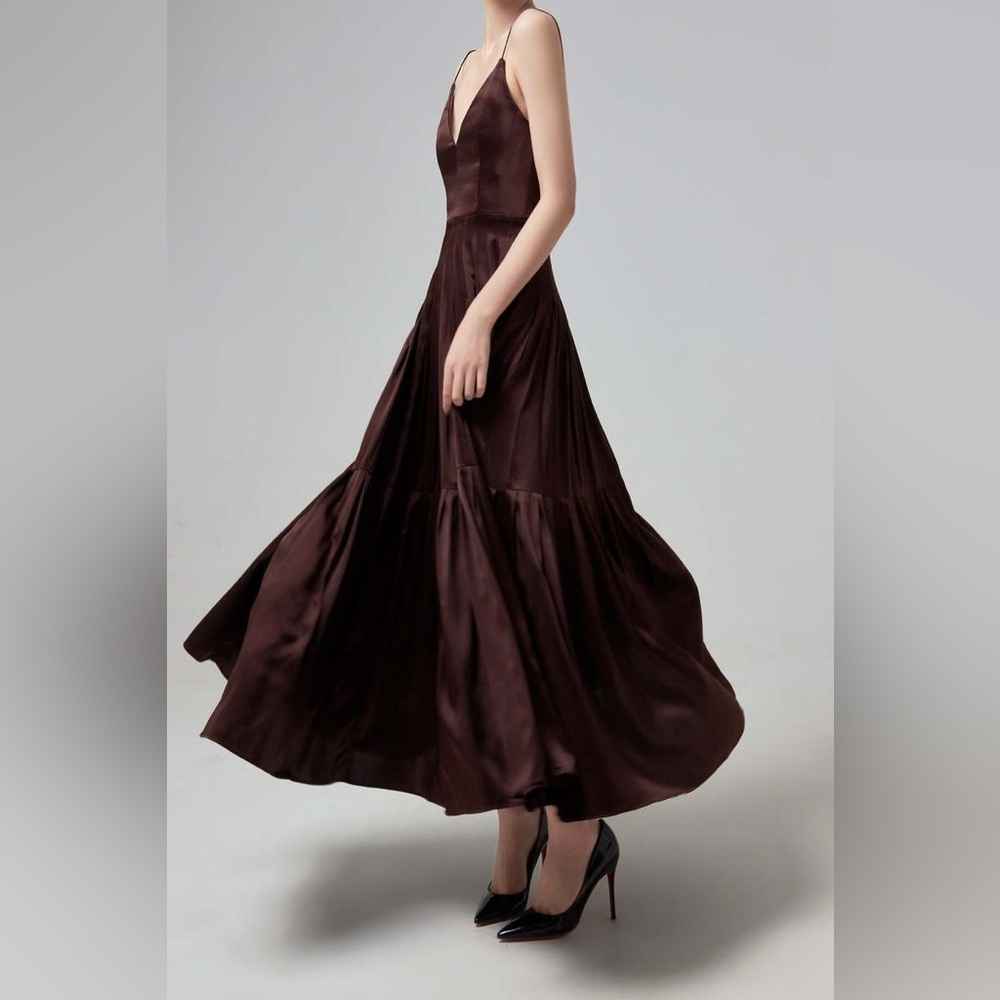 Alex Perry Calder Silk Dress Chocolate